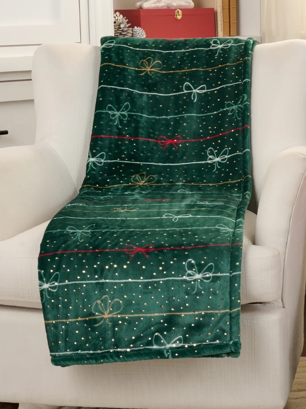 Berkshire Foil Print 60x80 Holiday Plush Throw - Holiday Bows SOLD OUT
